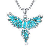 wholesale Opal Turquoise Animal Necklace 925 Sterling Silver Hummingbird Horse Bird Phoenix Wolf Butterfly Dragonfly Opal Jewelry Christmas Gifts For Women Men -style_name:Phoenix-Turquoise