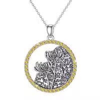 TOUPOP Sterling Silver Birthstone Flower Necklace 12 Month Pendant Birthday Gift-style_name:11-November-Chrysanthemum