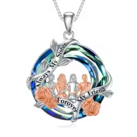 TOUPOP Sterling Silver Crystal Sister Rose Flower Sisters Necklace-color_name:A-4 Sister-Letter-Blue Crystal