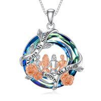 wholesale TOUPOP Sister Christmas Gifts From Sister Rose Flower Sisters Necklace Sterling Silver Crystal Jewelry Birthday Gifts For Women Best Friend Friendship -color_name:A-4 Sister-Letter-Blue Crystal