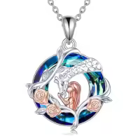 TOUPOP Sterling Silver Crystal Giraffe Necklace Charm Pendant-style_name:Blue Circle Crystal-Rose Flower