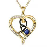 TOUPOP Sterling Silver Birthstone Stethoscope Necklace Gift For Nurse-style_name:09 Sept-Sapphire-Yellow Gold Plated