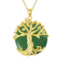 TOUPOP 14K Gold Plated Sterling Silver Jade Tree Of Life Necklace-style_name:1A-Tree of Life-Gold-Green Jade