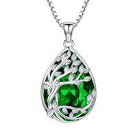 wholesale TOUPOP Tree Of Life Birthstone Necklace 925 Sterling Silver Family Tree Crystal Pendant Birthday Jewelry Christmas Gifts For Women Her -color_name:Tedardrop-05-May-Emerald