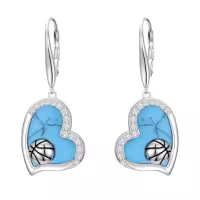 TOUPOP Sterling Silver Turquoise Drop Dangle Leverback Earrings-style_name:Baskball