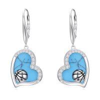 wholesale Turquoise Heart Earrings 925 Sterling Silver Sports Drop Dangle Earring Leverback Jewelry Christmas Gifts For Women Her -style_name:Baskball