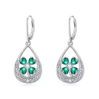 TOUPOP Sterling Silver Shamrock Earrings Irish Celtic Clover Jewelry For Women-style_name:Teardrop