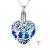 TOUPOP Sterling Silver Crystal Hummingbird Urn Necklace For Ashes-style_name:Hummingbird Urn Necklace with Blue Crystal