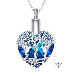 Hummingbird Urn Necklace with Blue Crystal
