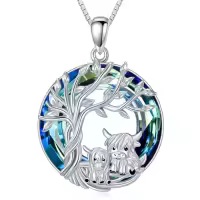 TOUPOP Sterling Silver Blue Crystal Animal Pendant Necklace Gift-style_name:Highland Cow