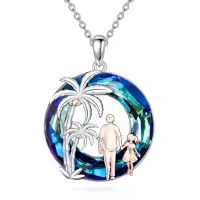 TOUPOP Sterling Silver Crystal Necklace For Daughter Gift From Dad-style_name:A-To My Daughter Necklace-Blue Crystal-Palm Tree
