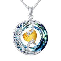 wholesale TOUPOP Birthstone Necklace 925 Sterling Silver Moon And Star Pendant With Blue Crystal Celtic Moon Jewelry Birthday Christmas Gifts For Women Mom Wife Her Daughter -color_name:C-Amber