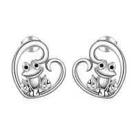 TOUPOP Sterling Silver Opal Animal Stud Earrings Wolf Narwhal Frog Bee Butterfly Sea Turtle-color_name:Frog