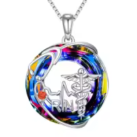 TOUPOP Sterling Silver Stethoscope Caduceus RN Nurse Pendant Necklace-color_name:Volcanic