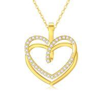 TOUPOP 14k Gold Crystal Y Lariat Necklace with Diamond Heart Celtic Knot-style_name:Double Heart Necklace-D