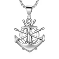 TOUPOP 925 Sterling Silver Navy Rope Anchor Pendant Necklace-color_name:Nautical Ship Steering Wheel Anchor Necklace