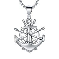 wholesale Nautical Anchor Necklace For Men Women 925 Sterling Silver Navy Mooring Rope Anchor Pendant Necklace Christmas Gift For Him Her -color_name:Nautical Ship Steering Wheel Anchor Necklace