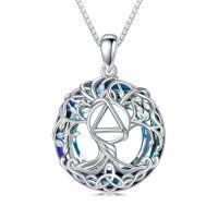 wholesale TOUPOP Tree Of Life Necklace 925 Sterling Silver Celtic Knot Tree Pendant Blue Crystal Jewelry Christmas Gifts For Women Men -style_name:Sobriety