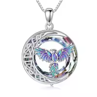 TOUPOP Sterling Silver Crystal Phoenix Pendant Necklace Celtic Jewelry Gift-style_name:Phoenix-Purple Crystal