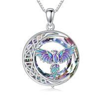 wholesale TOUPOP Phoenix Necklace For Women 925 Sterling Silver Celtic Phoenix Pendant Necklaces Crystal Rising Jewelry Birthday Christmas Gifts For Mom Her -style_name:Phoenix-Purple Crystal