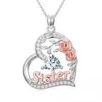 TOUPOP Sterling Silver Birthstone Heart Rose Necklace For Sister-style_name:04-April