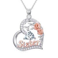 wholesale Sister Birthday Gifts For Sister 925 Sterling Silver Heart Rose Birthstone Necklace For Women Anniversary Christmas Jewelry Gift For Sis -style_name:04-April