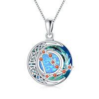 wholesale TOUPOP Zodiac Necklace 925 Sterling Silver Celtic Moon Constellation Pendant Necklaces With Blue Crystal And Blue Opal Jewelry Birthday Christmas Gifts For Women -style_name:01-Capricorn(12.22-1.19)-Garnet