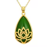 TOUPOP 14K Gold Plated Sterling Silver Green Jade Lotus Necklace Teardrop Jewelry-style_name:Lotus-NA