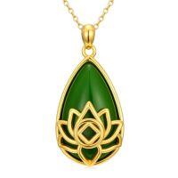 wholesale Jade Lotus Necklace 14k Gold Plated Sterling Silver Teardrop Green Jade Jewelry Christmas Gifts For Women -style_name:Lotus-NA