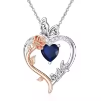 TOUPOP Sterling Silver Rose Heart Birthstone Necklace Butterfly Pendant-color_name:09-September-Sapphire