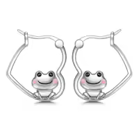 TOUPOP Sterling Silver Black Cat/Frog Hoop Earrings, Gifts for Women-style_name:Frog