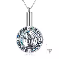 TOUPOP Sterling Silver Blue Crystal Eagle Dragon Phoenix Bear Cremation Urn Necklace-style_name:Celtic-Dragon