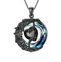 TOUPOP Sterling Silver Blue Crystal Birthstone Moon Star Pendant Necklace-color_name:C-Black Crystal-Black Rose