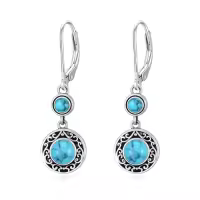 TOUPOP Sterling Silver Turquoise Dangle Teardrop Bohemian Drop Earrings-style_name:Round-2