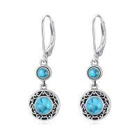 wholesale Turquoise Dangle Earrings For Women 925 Sterling Silver Western Teardrop Bohemian Drop Earrings Christmas Gift For Women -style_name:Round-2