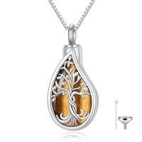 wholesale TOUPOP Teardrop Tree Of Life Urn Necklace For Ashes 925 Sterling Silver Gemstone Tree Of Life Cremation Jewelry With Funnel Filler Memorial Jewelry Gifts For Women Men -color_name:Tiger Eye Stone