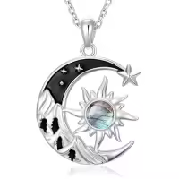 TOUPOP Sterling Silver Moonstone Labradorite Turquoise Black Onyx Necklace-style_name:Labradorite