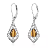 TOUPOP Sterling Silver Gemstone Teardrop Dangle Drop Earrings-color_name:Tiger Eye Stone