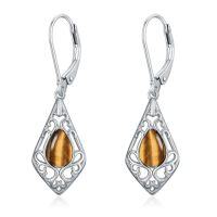 wholesale Filigree Bohemian Earrings 925 Sterling Silver Teardrop Gemstone Dangle Drop Earrings Fine Jewelry Birthday Christmas Gifts For Women -color_name:Tiger Eye Stone