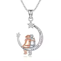 TOUPOP Sterling Silver & Stone Sisters Necklace, Forever My Friend Gift-style_name:1-Gifts for Sister from Brother Moon Pendant