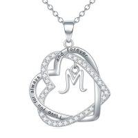wholesale TOUPOP Gifts For Women Heart Initial Necklace 925 Sterling Silver Double Heart Pendant Necklace Birthday Jewelry Birthday Christmas Gifts For Her Wife Girlfriend -style_name:Initial M