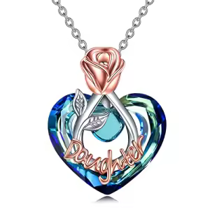 Daughter Necklace with Heart Crystal-Rose flower