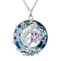 wholesale TOUPOP Sterling Silver Tree Of Life Hummingbird Dragonfly Necklace Crystal Bird Jewelry Birthday Christmas Valentines Day Gifts For Her Girlfriend Mom -style_name:Two Owl