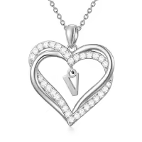 TOUPOP Sterling Silver Heart V Initial Letter Pendant Necklace for Women Jewelry Christmas Valentine Mothers Day Birthday Gifts for Women Her Wife Girlfriend Mom-style_name:Heart Initial V