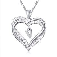 wholesale TOUPOP Heart Initial Necklace 925 Sterling Silver Initial A-z Letter Pendant Necklace Double Heart Jewelry Anniversary Birthday Christmas Gifts For Women Her Wife Girlfriend -style_name:Heart Initial V