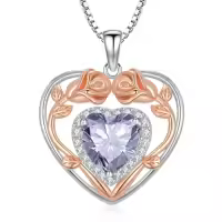 TOUPOP 925 Sterling Silver 12 Birthstone Heart Rose Pendant Necklace-color_name:6-Jun-Alexandrite