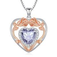 wholesale 925 Sterling Silver Heart Rose Pendant Necklace With 12 Birthstone Jewelry Birthday Anniversary Mothers Day Christmas Gifts For Her Wife Girlfriend Mom -color_name:6-Jun-Alexandrite