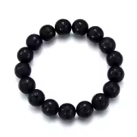 TOUPOP Stainless Steel Tiger Eye Obsidian Agate Tibetan Beads Stretch Bracelet-style_name:F-Natural Agate(Tibetan Black), Bead Size:11.5mm Wrist:7-9inch