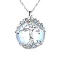 TOUPOP Sterling Silver Austrian Crystal Tree Of Life Necklace For Women-color_name:04-White Gold-Moonstone