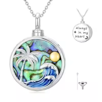 TOUPOP Sterling Silver Abalone Shell Urn Necklace For Ashes Memorial Jewelry-style_name:25-Wave